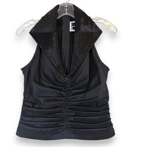 Tadashi Black Top Ruched Beaded Evening Formal Y2K 90s Small